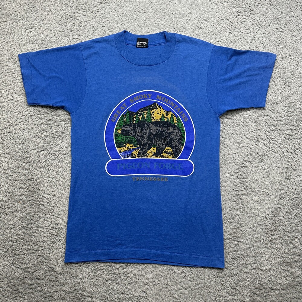 Vintage Single Stitch Great Smokey Rushmore T-Shirt Mens S Blue Screen Stars USA